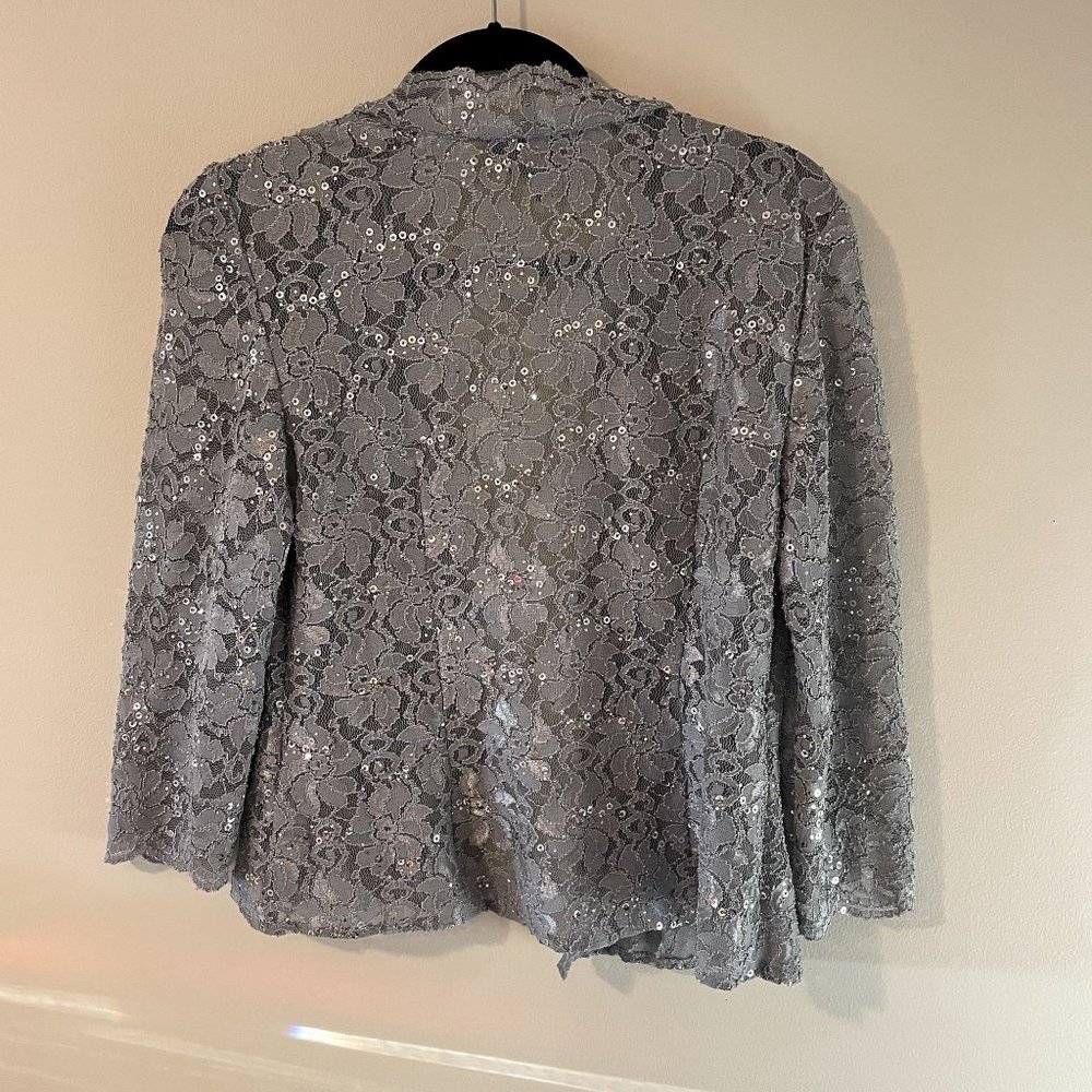 Alex Evenings Silver Sequin Long Dress and Jacket - Mother of the Bride - Picture 11 of 13